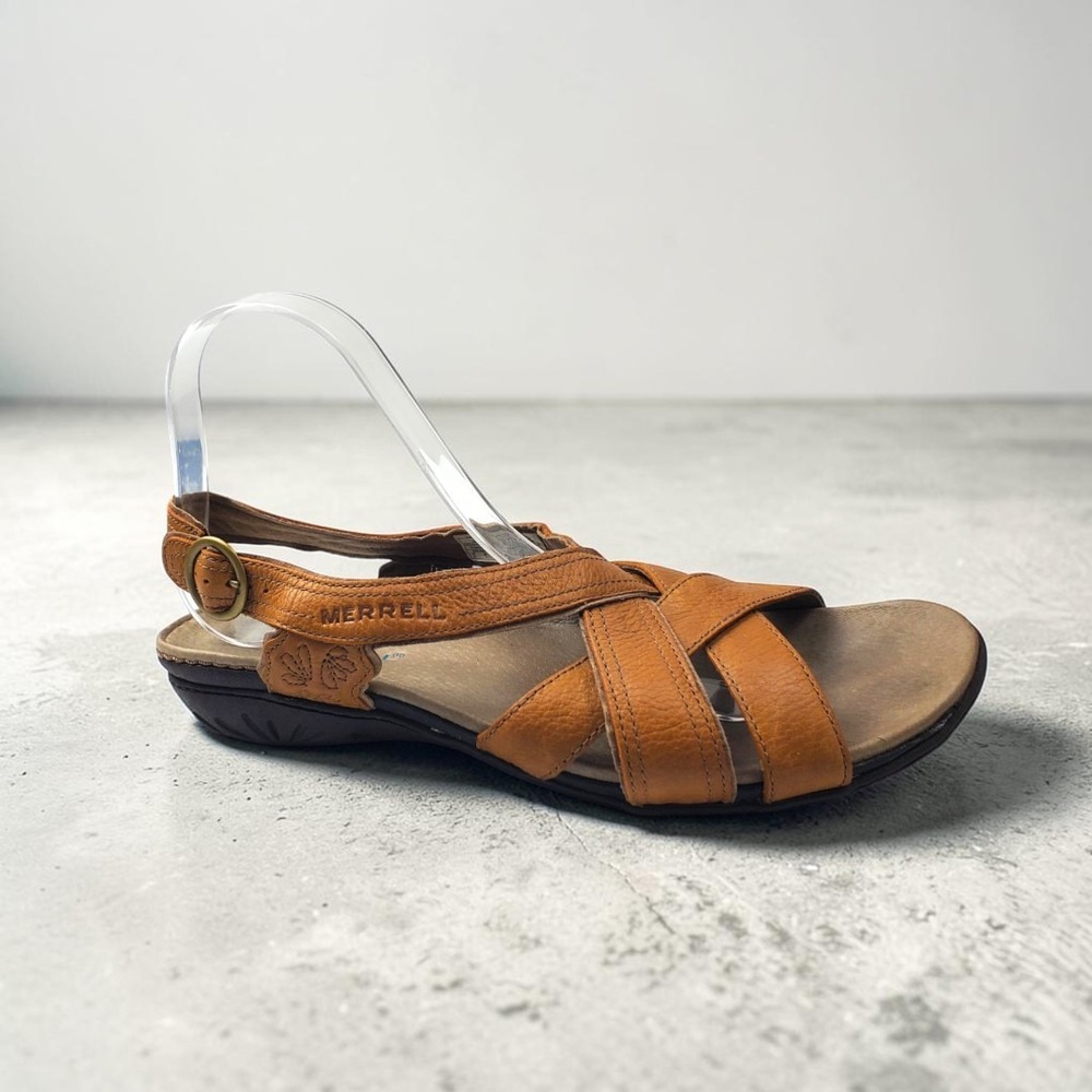 Merrell Womens Bassoon Tan Leather Strappy Slingback Sandals Size 9